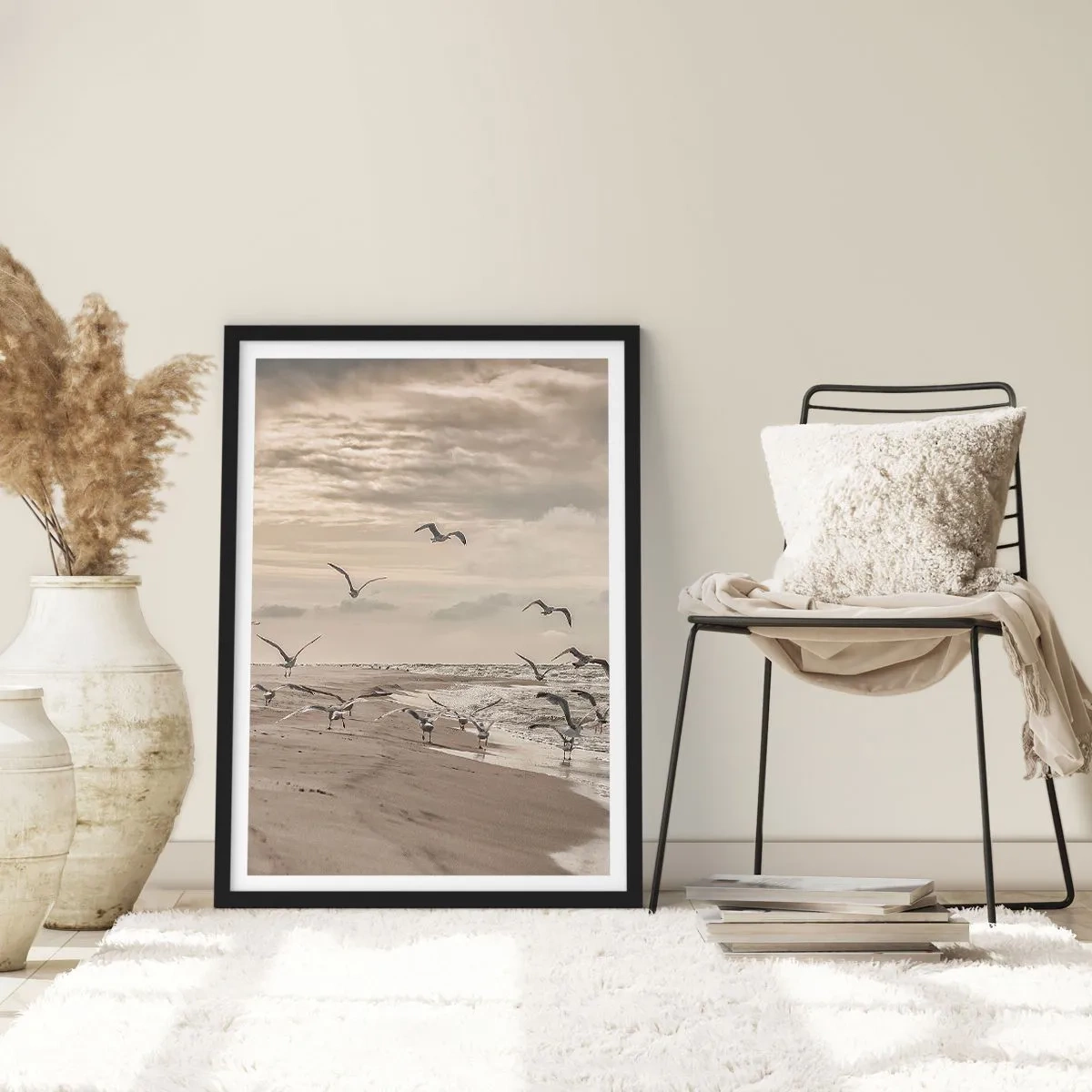 Poster in een zwarte lijst - Het geluid van de zee, het zingen van vogels - 40x50 cm