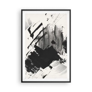Poster in een zwarte lijst - Abstractie – expressie van zwart - 61x91 cm
