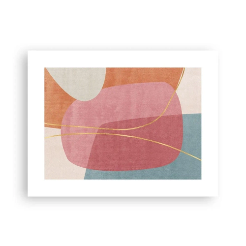 Poster - Pastelkleurcompositie met gouddraad - 40x30 cm