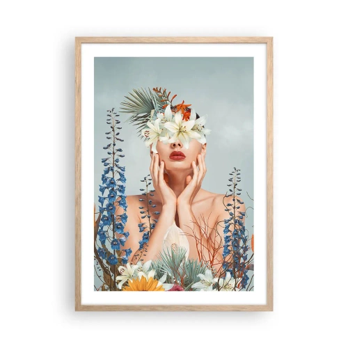 Een poster in een licht eiken lijst - Vrouw - bloem - 50x70 cm