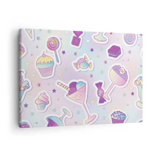 Schilderen op canvas - Pastelpatronen met snoepjes en desserts - 70x50cm - Dat het elke dag een verjaardag zou zijn - Moderne wanddecoratie voor woonkamer en slaapkamer ARTTOR