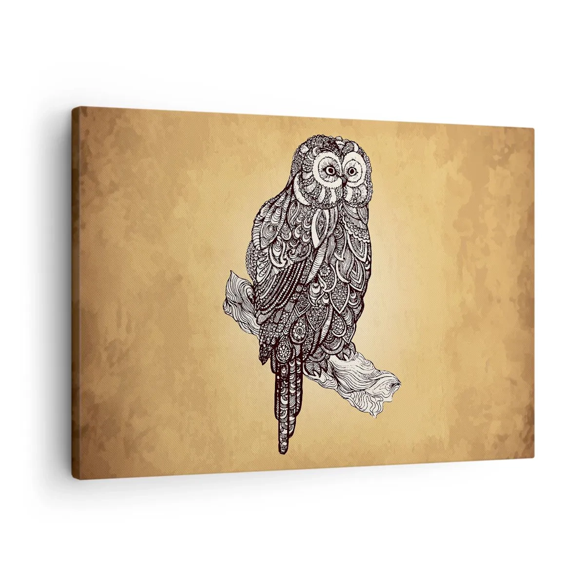Schilderen op canvas - Een uil in een decoratieve stijl op een beige achtergrond - 70x50cm - Ingewikkelde ornamenten van wijsheid - Moderne wanddecoratie voor woonkamer en slaapkamer ARTTOR