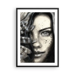 Poster in een zwarte lijst - Portret van een vrouw in monochrome stijl - 50x70cm - Wilde schoonheid - Moderne wanddecoratie voor woonkamer en slaapkamer ARTTOR