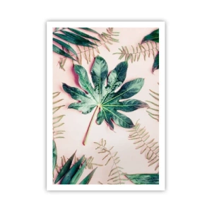 Poster - Een studie van groen op een roze achtergrond - 70x100 cm