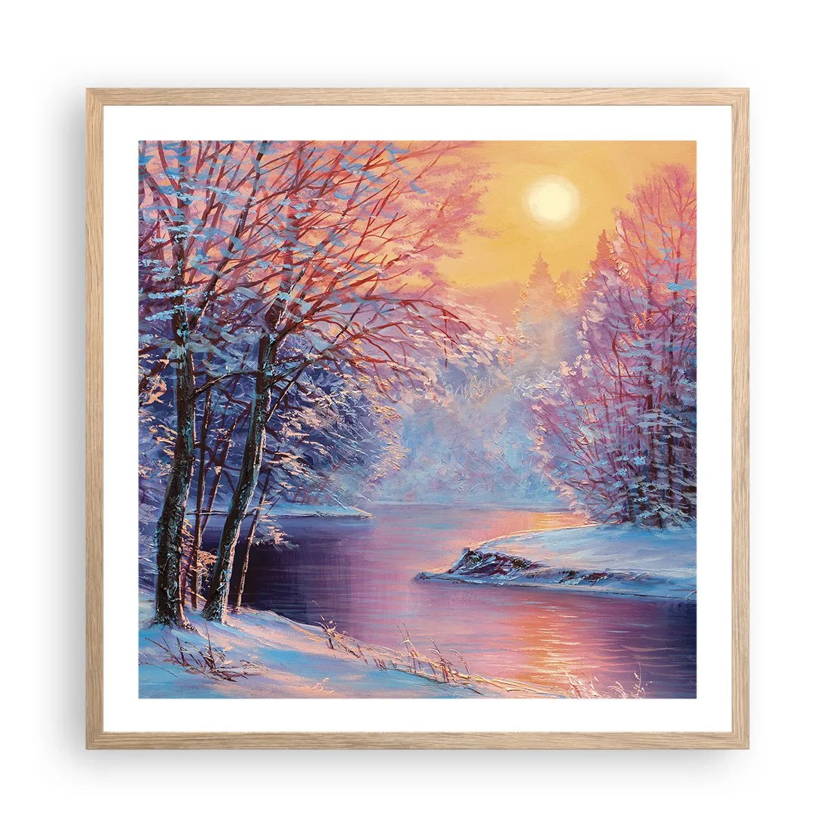 Een poster in een licht eiken lijst - De kleuren van de winter - 60x60 cm