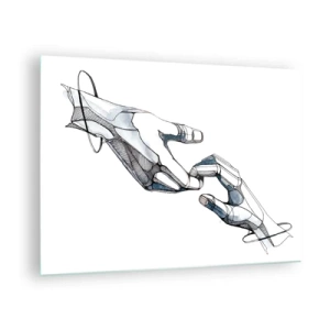 Schilderen op glas - Artistieke illustratie van twee handen in een abstracte stijl - 70x50cm - Een goed gebaar - Moderne wanddecoratie voor woonkamer en slaapkamer ARTTOR