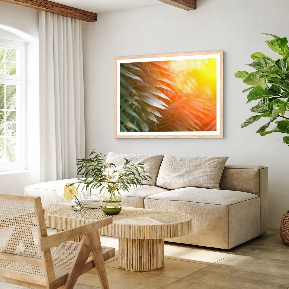 Een poster in een licht eiken lijst - Ochtend in de jungle - 100x70 cm