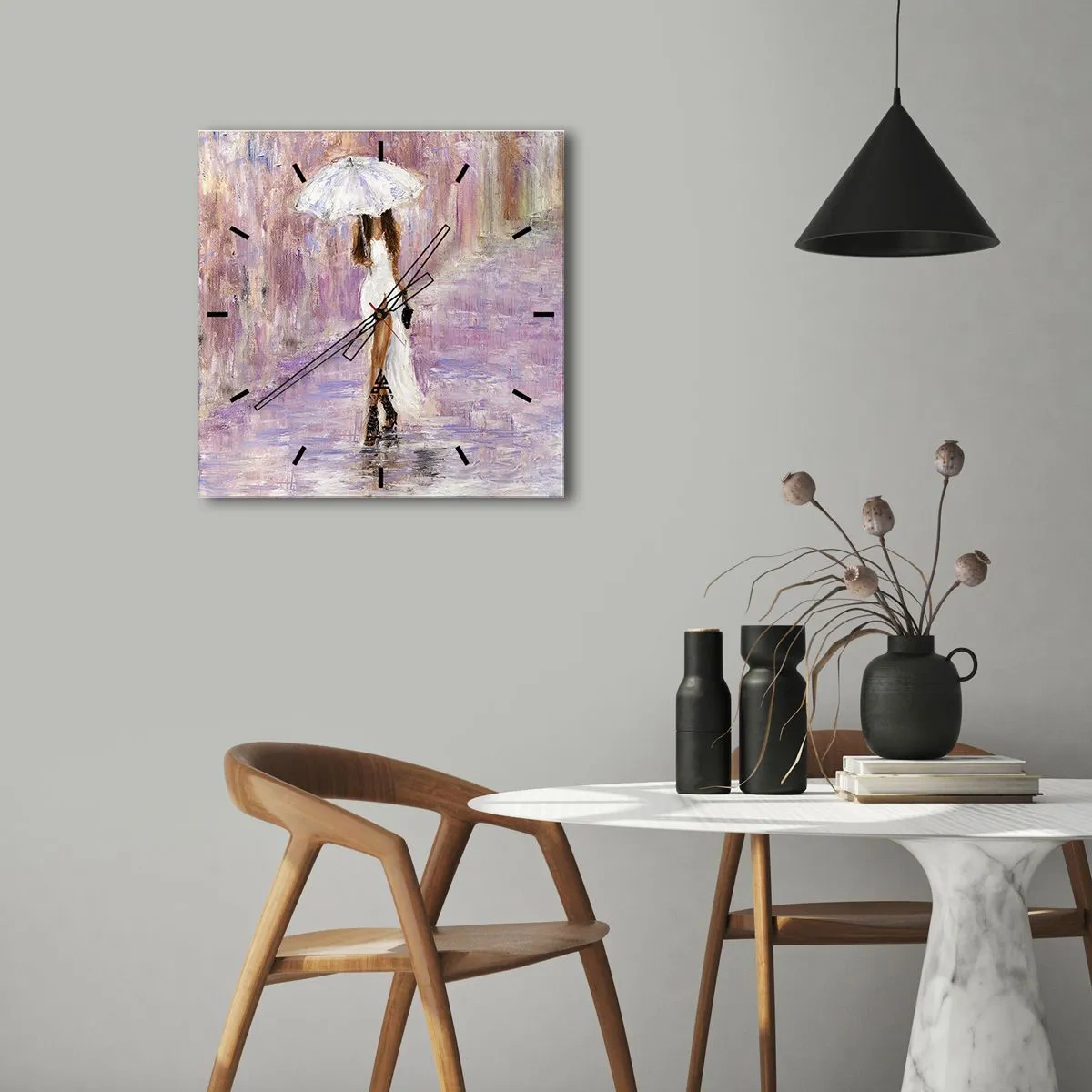 Wandklok - Klok - In de lila regen - 30x30 cm