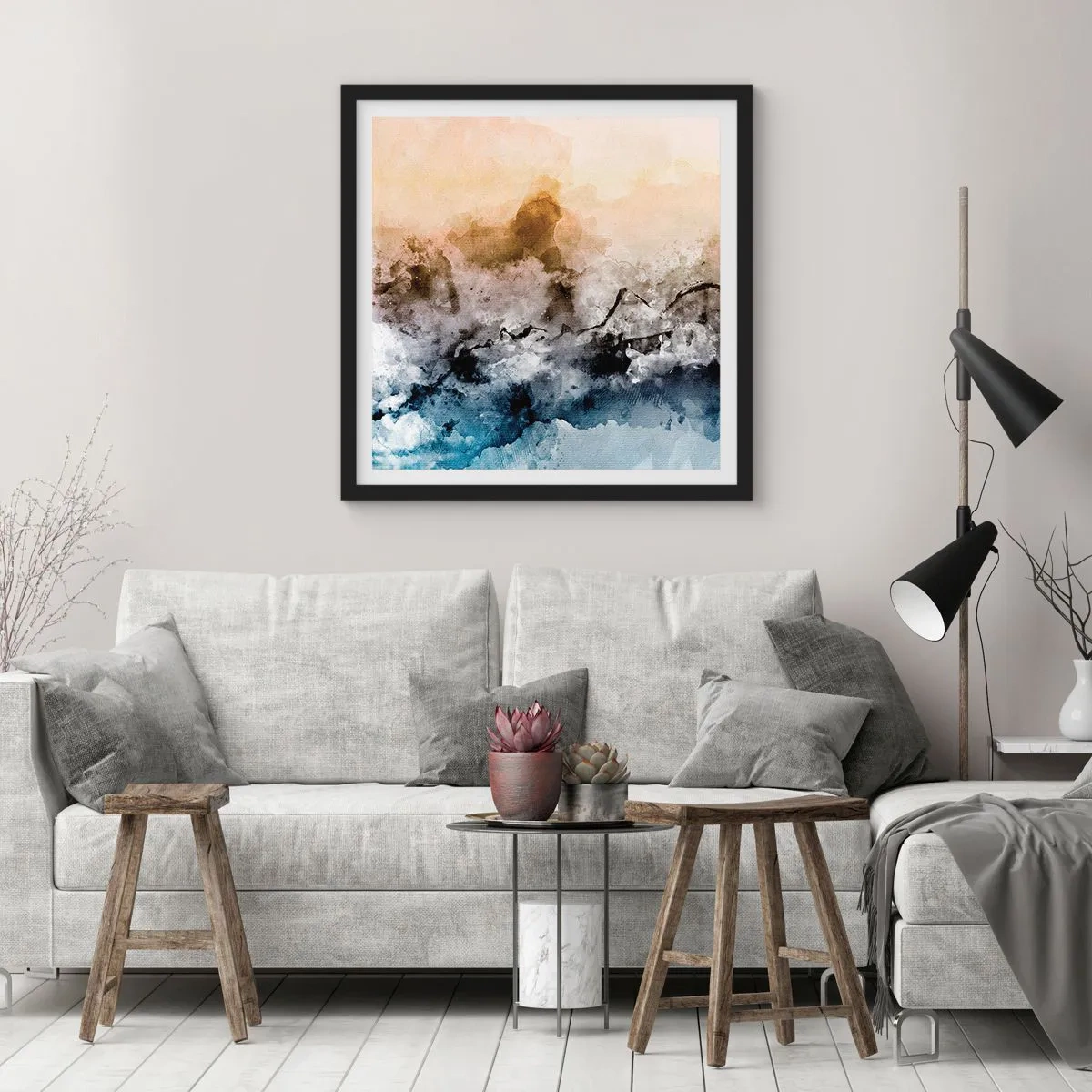 Poster in een zwarte lijst - Verdronken in een wolk van mist - 40x40 cm