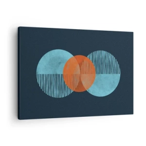 Schilderen op canvas - Geometrische cirkels in tinten blauw en oranje - 70x50cm - Symmetrische compositie - Moderne wanddecoratie voor woonkamer en slaapkamer ARTTOR