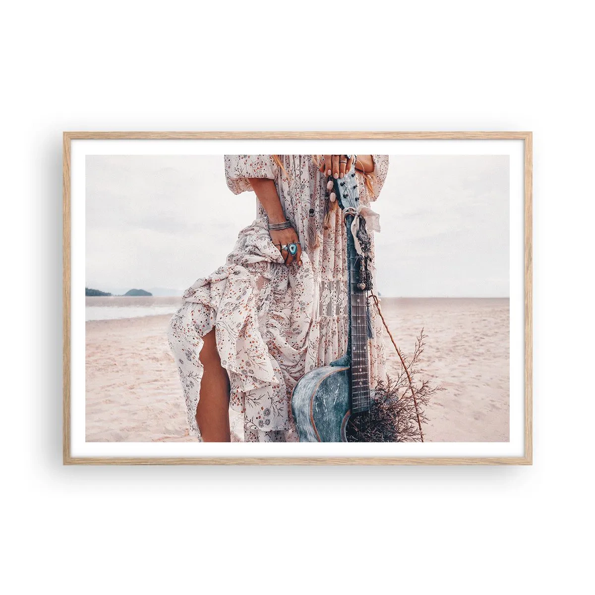 Een poster in een licht eiken lijst - Kinderen bloemen onderweg - 100x70 cm