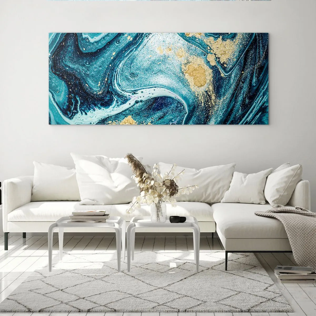 Schilderen op glas - Blauwe draaikolk - 100x40 cm
