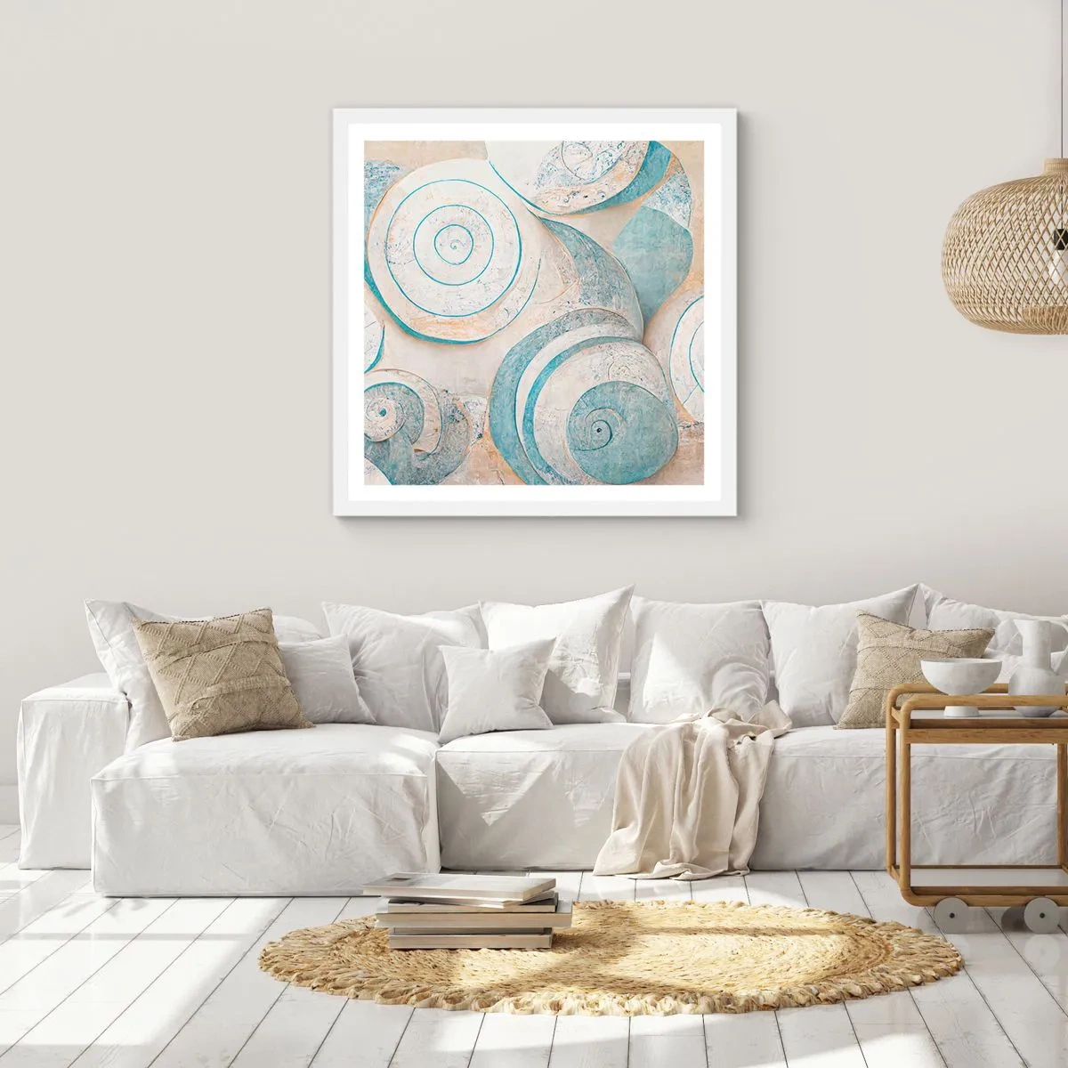 Poster in een witte lijst - Wat zit er in de schelp? - 50x50 cm