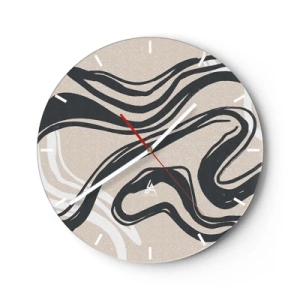 Wandklok - Klok - Zwarte lijnen op een beige achtergrond in een grafische stijl - 30x30cm - Expressie vermenigvuldigd - Moderne wanddecoratie voor woonkamer, keuken en slaapkamer ARTTOR