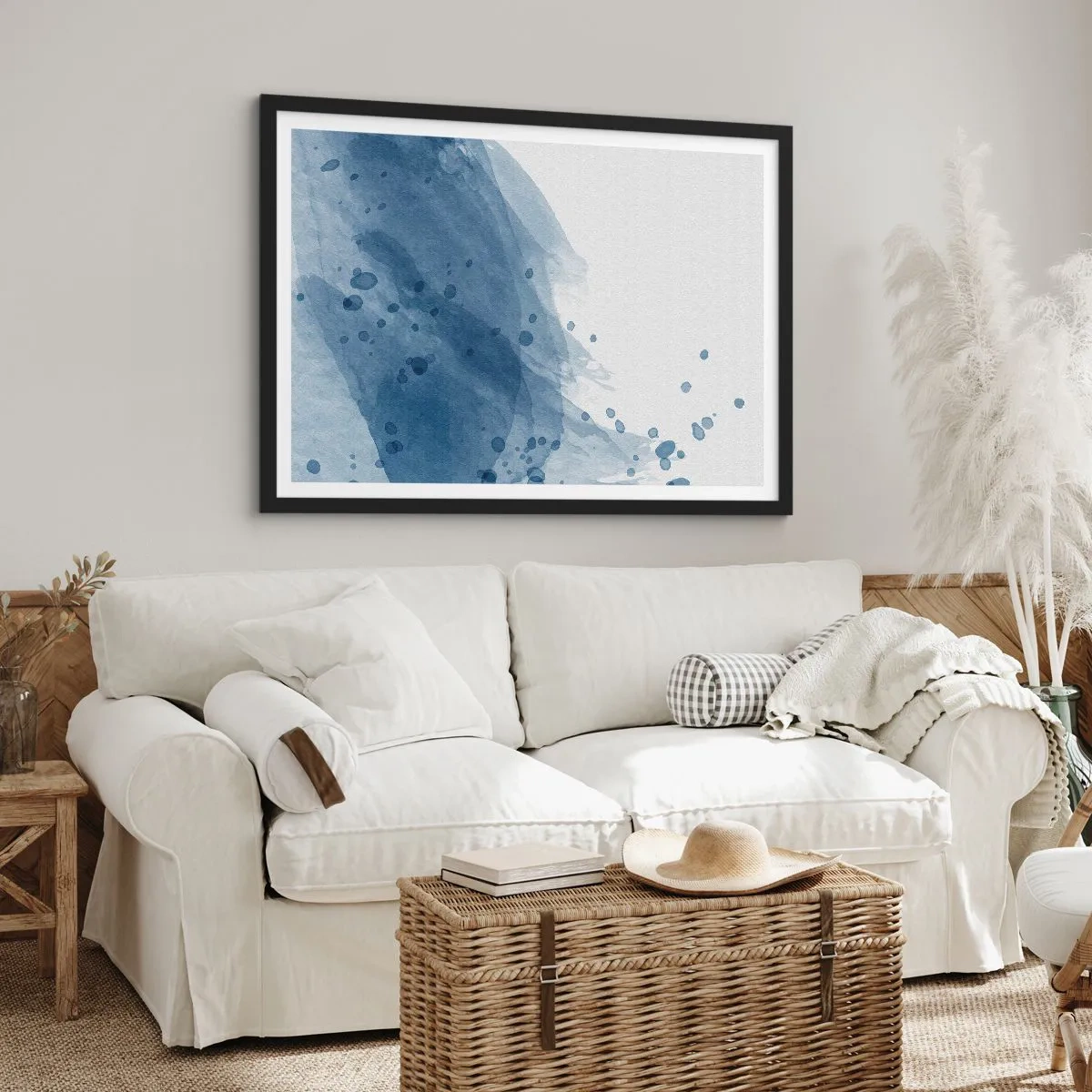 Poster in een zwarte lijst - Blauwe tule - 50x40 cm