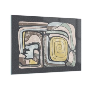 Schilderen op glas - Geometrische abstractie in aardse tinten op een zwarte achtergrond - 70x50cm - Abstractie in de precolumbiaanse geest - Moderne wanddecoratie voor woonkamer en slaapkamer ARTTOR