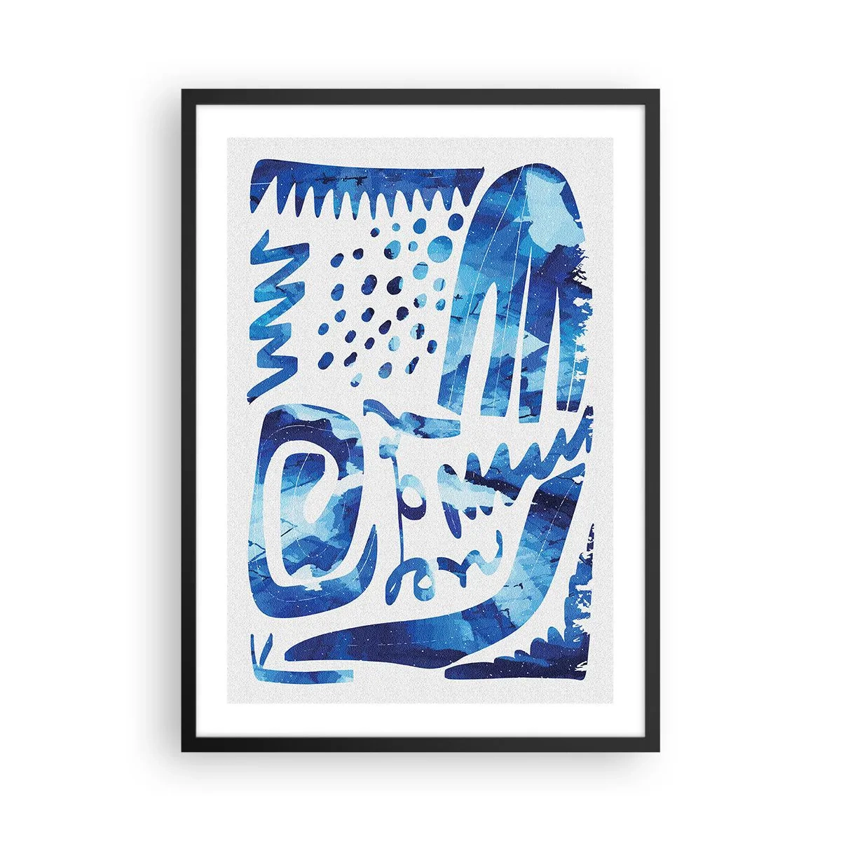 Poster in een zwarte lijst - Moderne abstractie in tinten blauw - 50x70cm - Terug naar de wortels - Moderne wanddecoratie voor woonkamer en slaapkamer ARTTOR