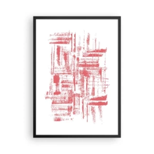 Poster in een zwarte lijst - Rode geometrische lijnen op een witte achtergrond - 50x70cm - De rode stad - Moderne wanddecoratie voor woonkamer en slaapkamer ARTTOR