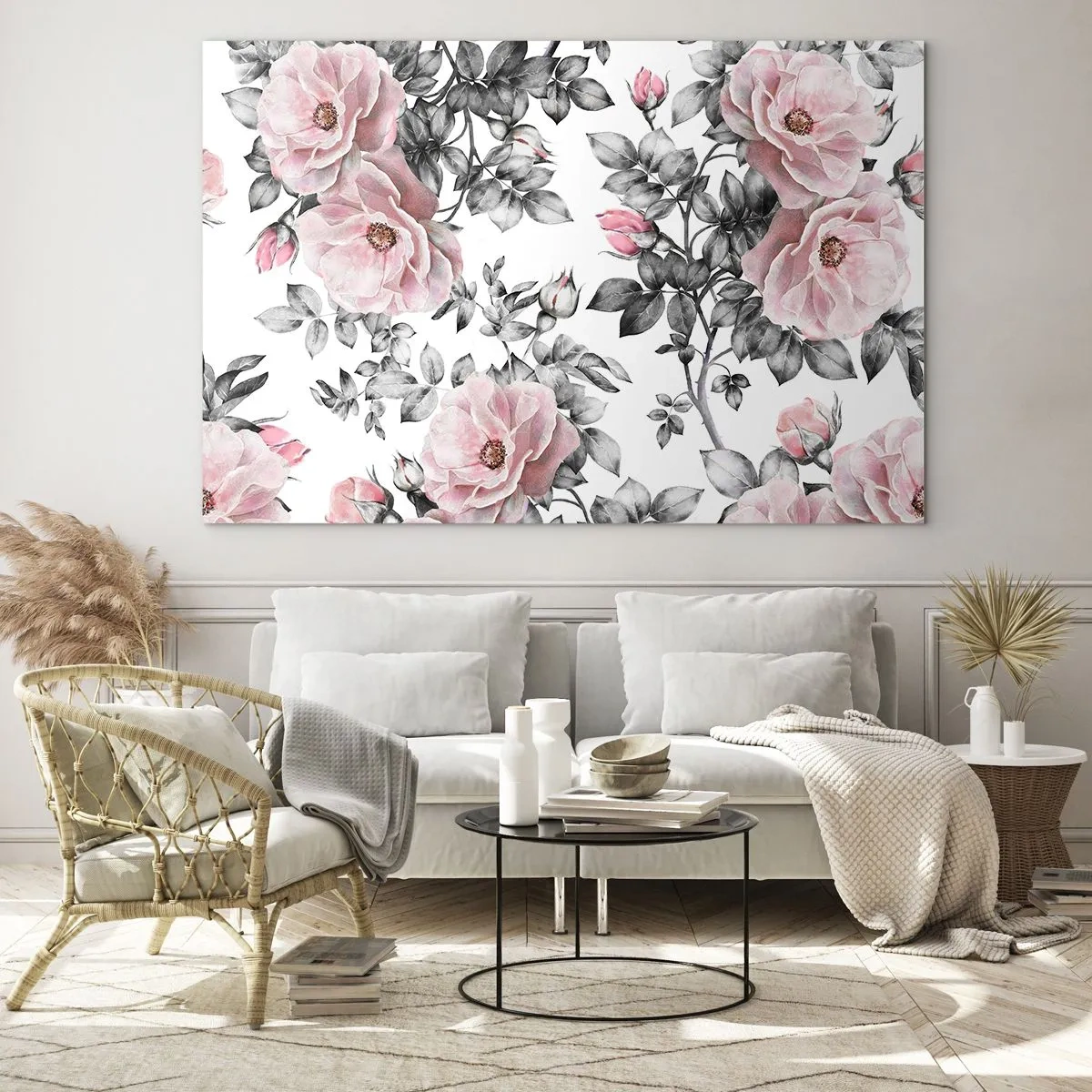 Schilderen op glas - Verdwalen in de bloemen van de rozen - 120x80 cm