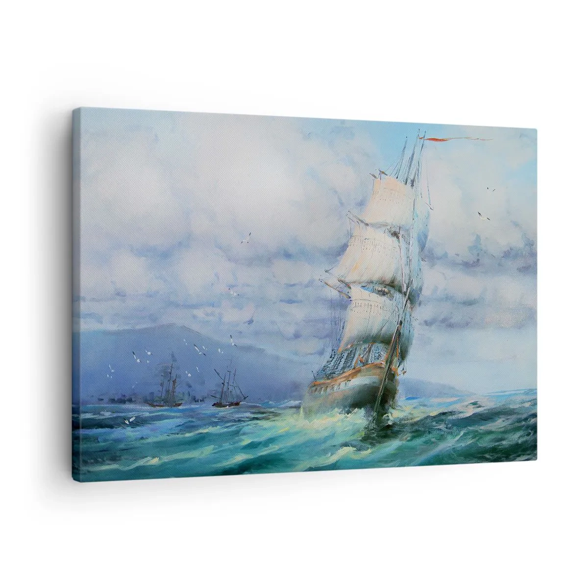 Schilderen op canvas - Een schip op een stormachtige zee - 70x50cm - Goede wind - Moderne wanddecoratie voor woonkamer en slaapkamer ARTTOR