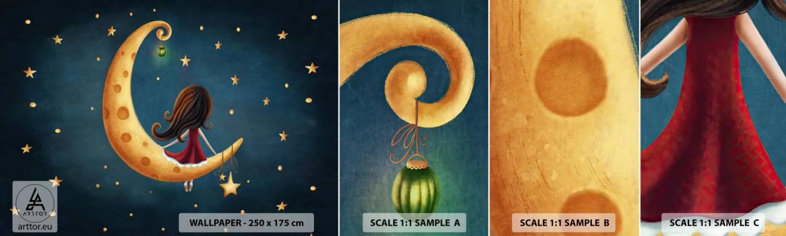 Fotobehang Monster Zelfklevend Deluxe Sticker - Een keer… - Voor kinderen, Meisje, Maan - 100x30 cm