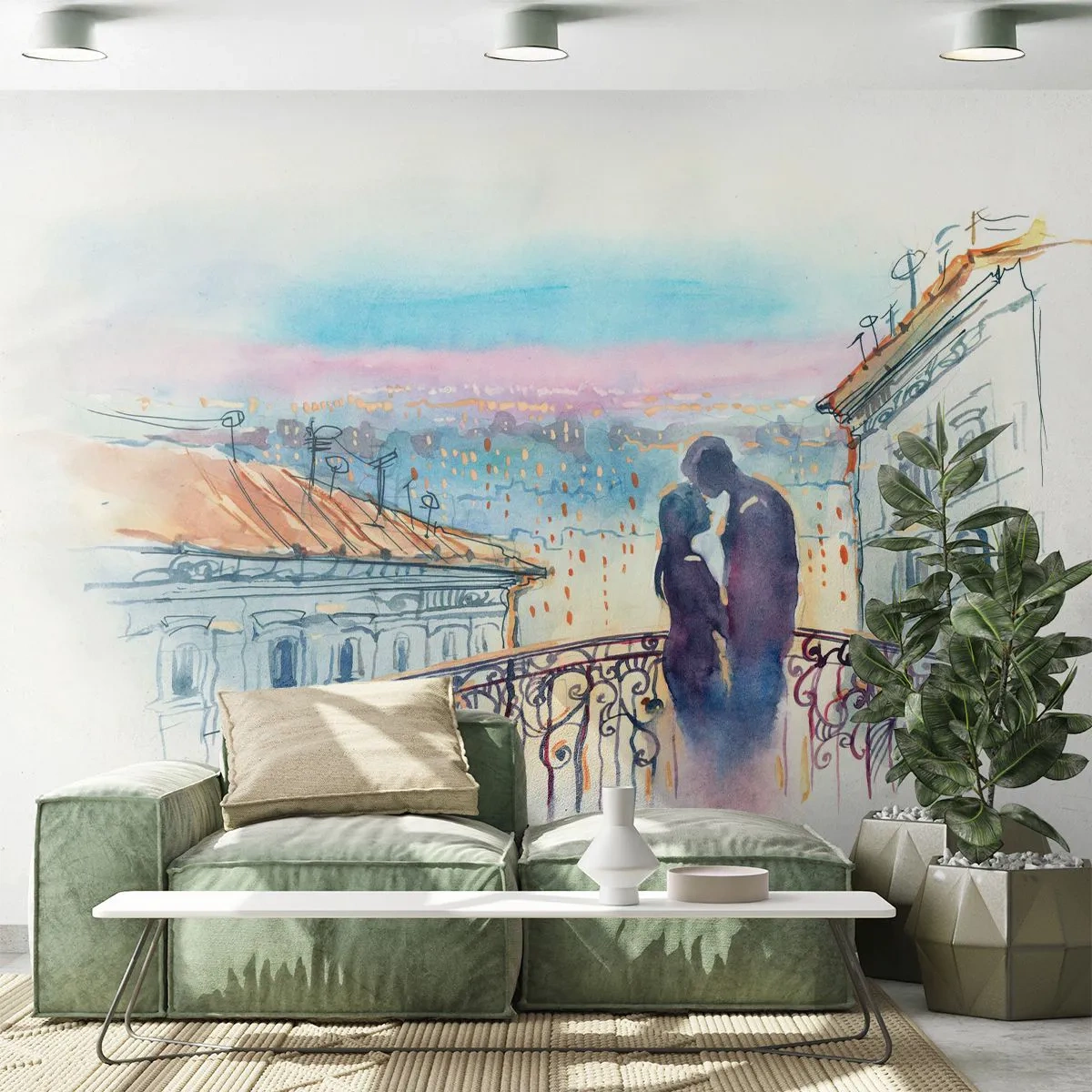 Zelfklevend Fotobehang Deluxe Sticker - Parijs liefhebbers - Architectuur, Stad, Een paar geliefden - 250x175 cm