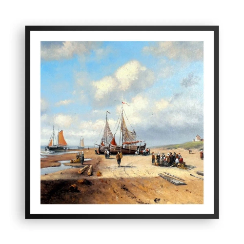 Poster in een zwarte lijst - Na een geslaagde vangst - 60x60 cm