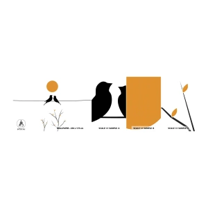 Fotobehang Staaltje Standard Eco - Nachtegalen avond - Abstractie, Vogels, Grafisch - 100x30 cm