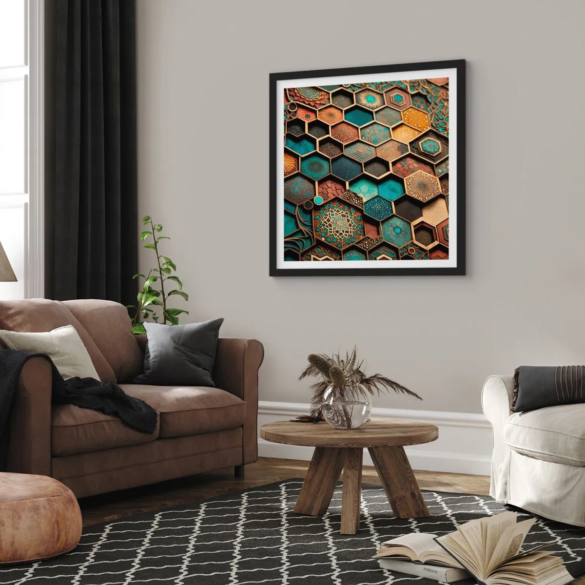 Poster in een zwarte lijst - Arabische ornamenten – variatie - 30x30 cm