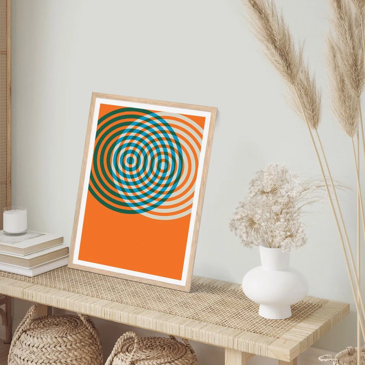 Een poster in een licht eiken lijst - Abstracte circulaire variatie - 40x50 cm