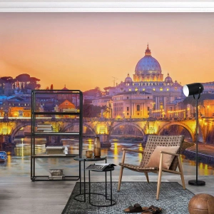 Fotobehang Premium Sand - Zonsondergang boven de Eeuwige Stad - Stad, Rome, Architectuur - 150x105 cm