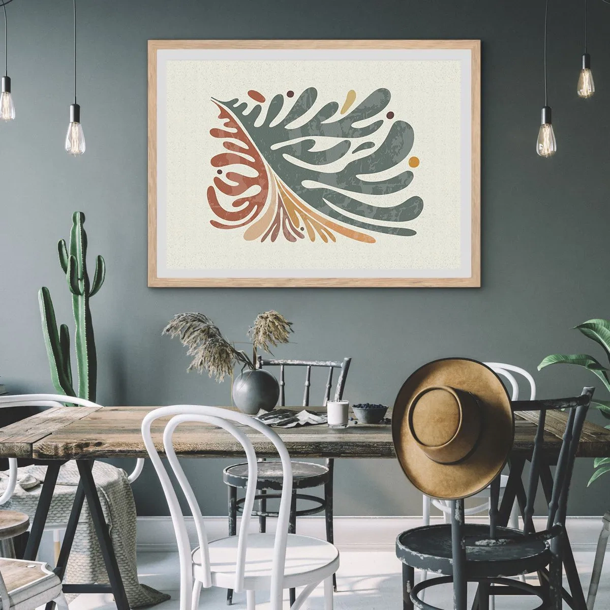 Een poster in een licht eiken lijst - Veelkleurig blad - 70x50 cm