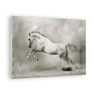 Schilderen op glas - Een wit paard dat tegen de wolken springt - 70x50cm - Tussen waken en slapen - Moderne wanddecoratie voor woonkamer en slaapkamer ARTTOR
