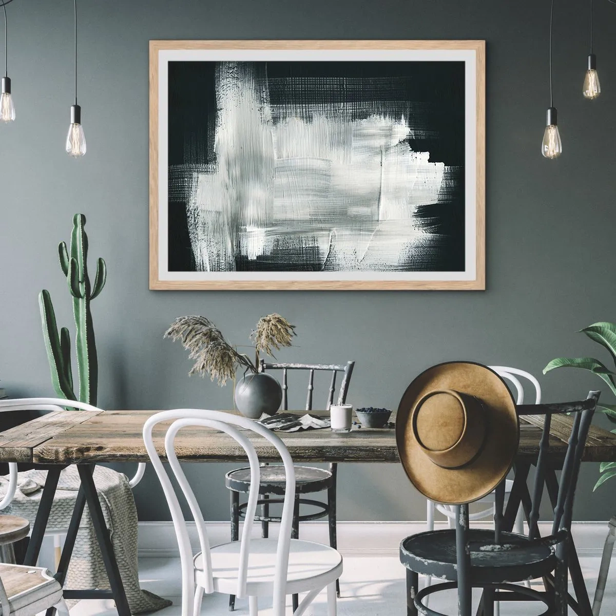 Een poster in een licht eiken lijst - Geweven van verticaal en horizontaal - 40x30 cm