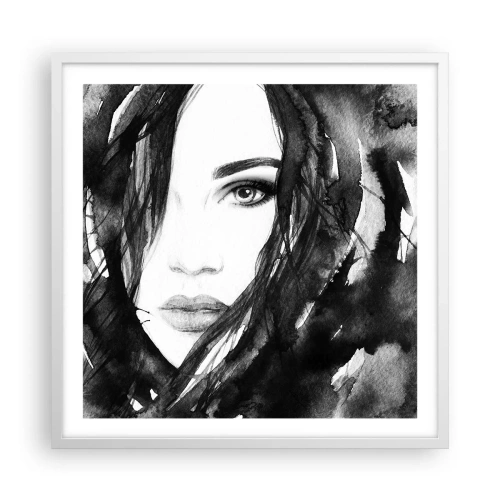 Poster in een witte lijst - Portret van een dame in zwart en wit - 60x60 cm