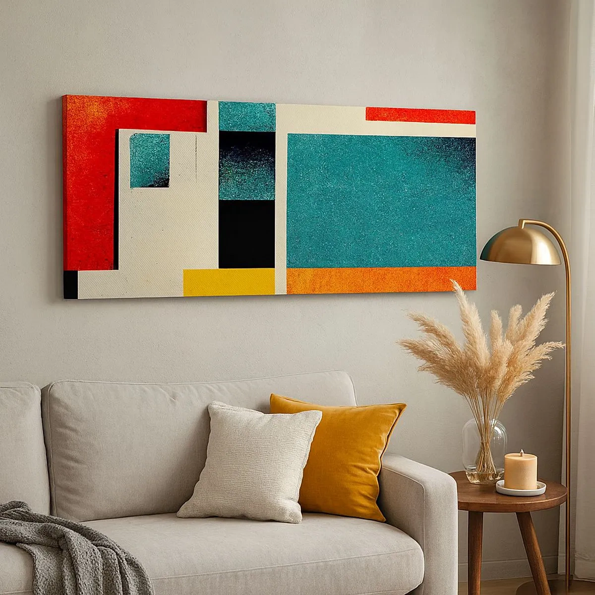 Schilderen op canvas - Geometrische abstractie – goede energie - 100x40 cm