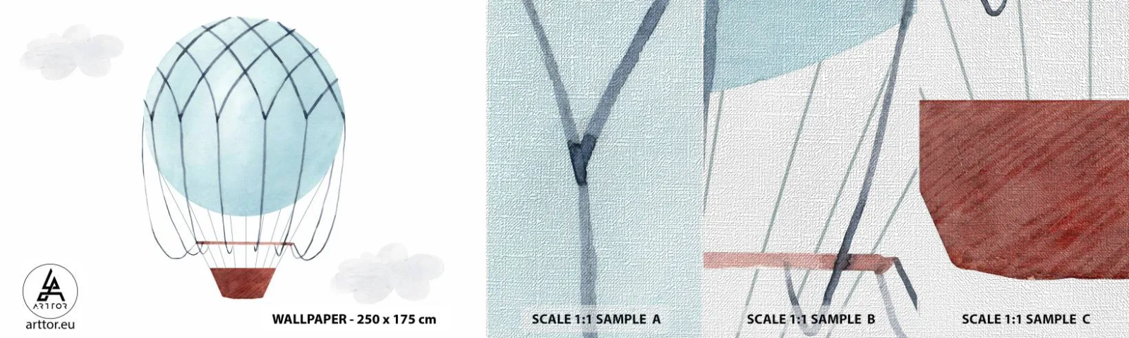 Fotobehang Monster Premium Canvas - Hekemaal in de wolken - Kinderen, Ballon, Minimalisme - 100x30 cm