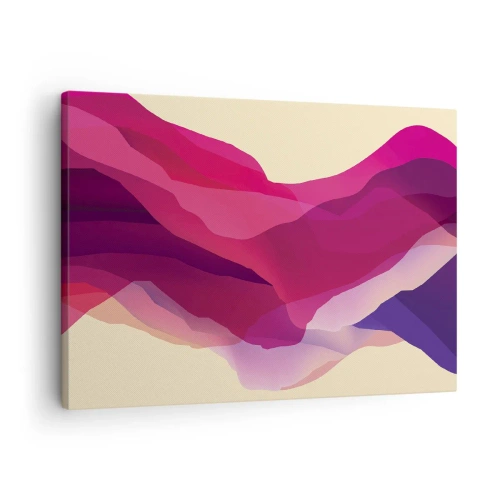 Schilderen op canvas - Abstracte golven in tinten paars en roze op een lichte achtergrond - 70x50cm - Paarse golven - Moderne wanddecoratie voor woonkamer en slaapkamer ARTTOR