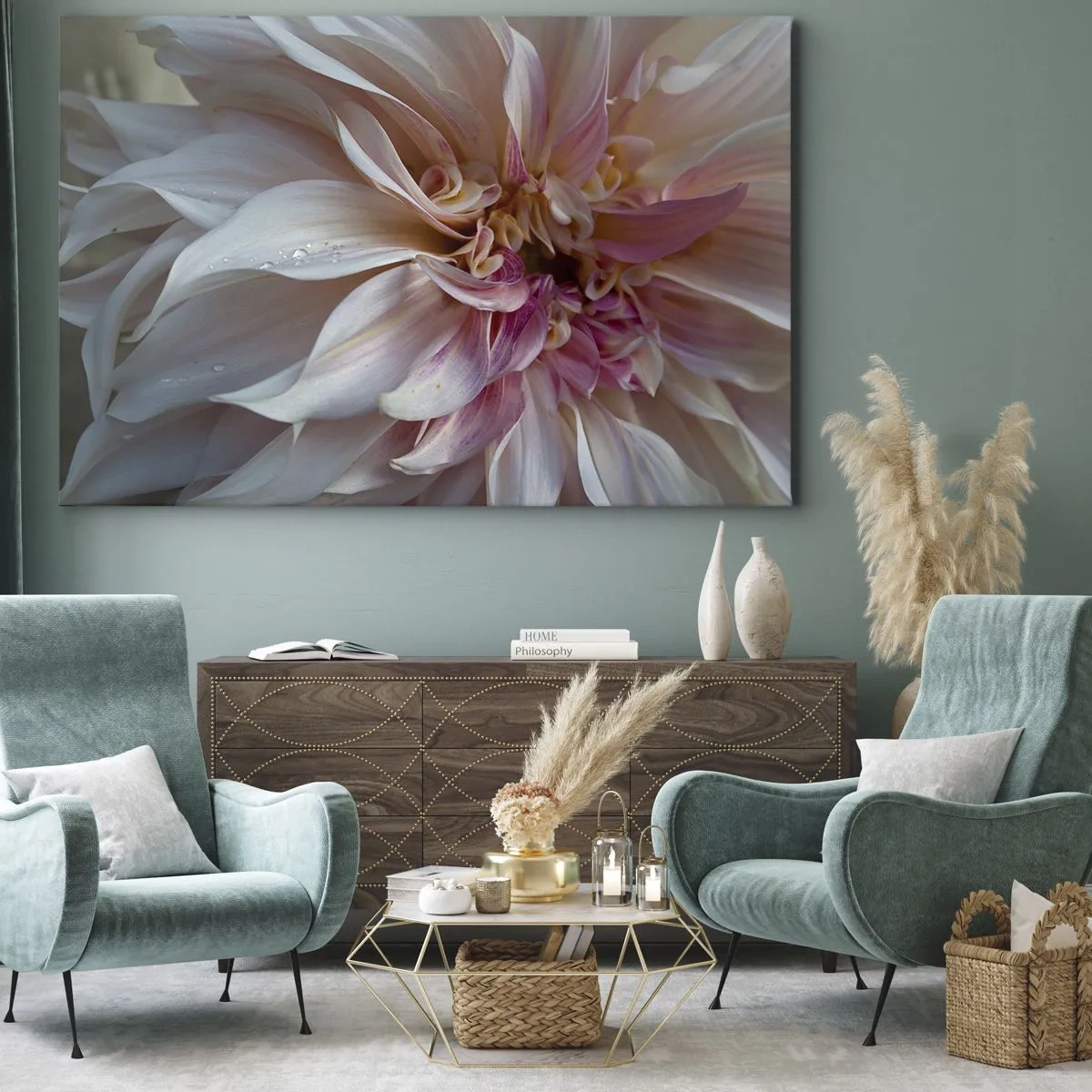 Schilderen op canvas - Close-up van delicate roze bloemblaadjes met waterdruppels - 70x50cm - Bloeiende frisheid - Moderne wanddecoratie voor woonkamer en slaapkamer ARTTOR
