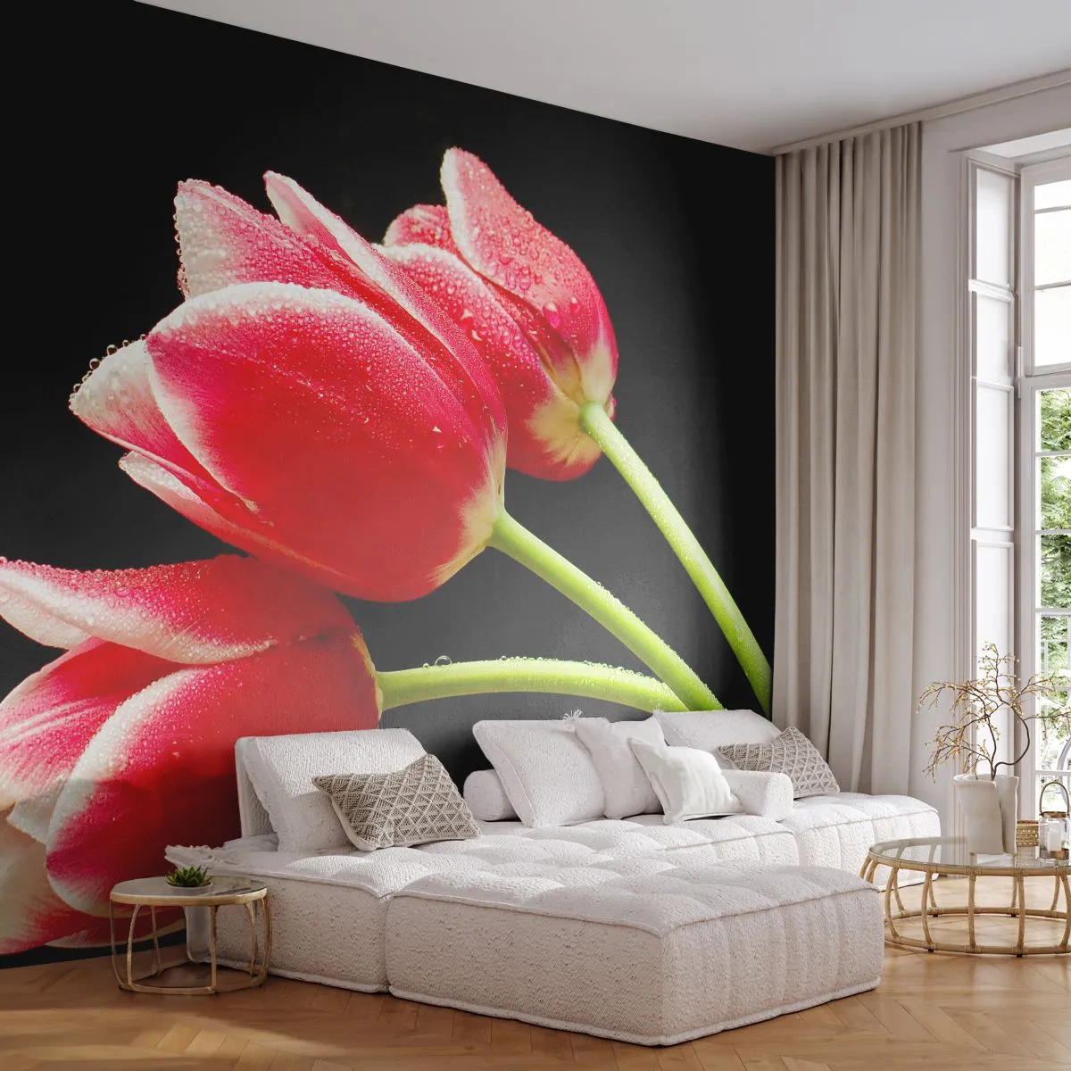 Fotobehang Standard Eco - Een belofte van pure liefde - Bloemen, Tulpen, Natuur - 300x210 cm
