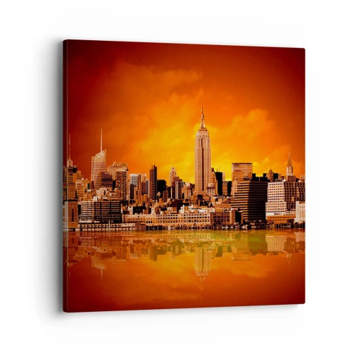 Schilderen op canvas - Het grote stadspanorama in geel en brons - 40x40 cm
