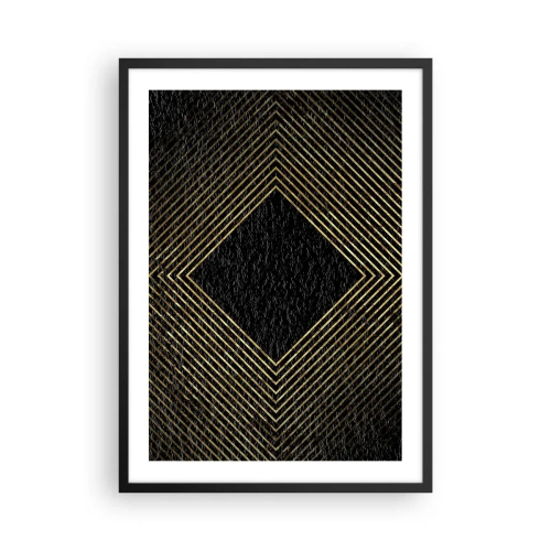 Poster in een zwarte lijst - Gouden geometrische lijnen op een zwarte achtergrond - 50x70cm - Geometrie in glamoureuze stijl - Moderne wanddecoratie voor woonkamer en slaapkamer ARTTOR