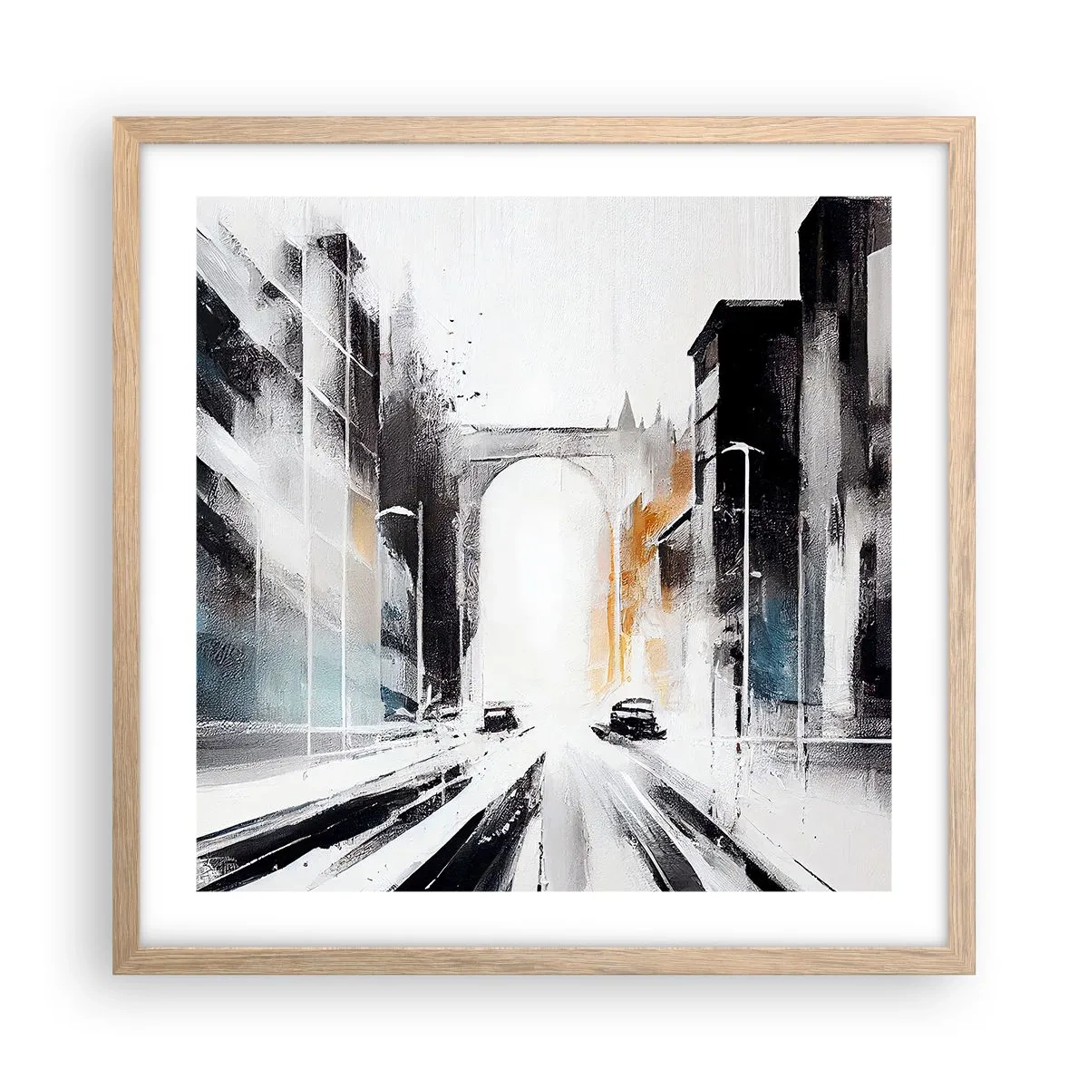 Een poster in een licht eiken lijst - Stadsstudie: architectuur en beweging - 50x50 cm