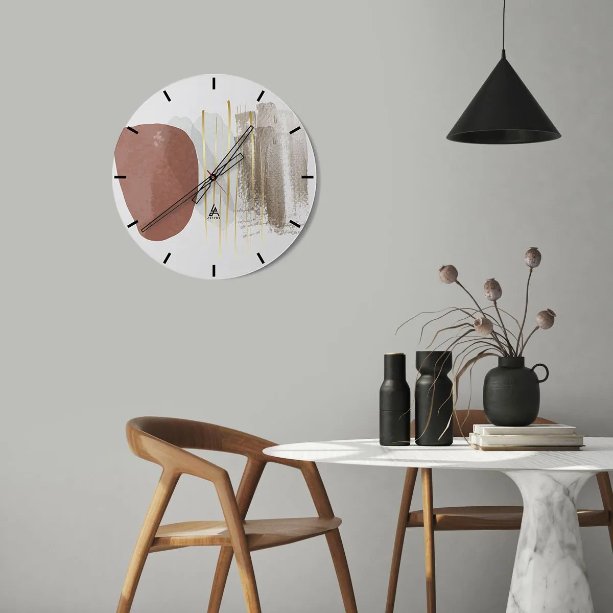 Wandklok - Klok - Minimalistische abstracte vormen in beige- en bruintinten - 30x30cm - Abstracte zuilengalerij - Moderne wanddecoratie voor woonkamer, keuken en slaapkamer ARTTOR