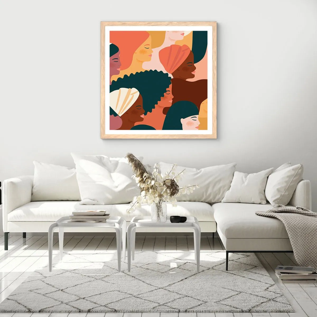 Een poster in een licht eiken lijst - Alleen vrouwelijkheid - 30x30 cm