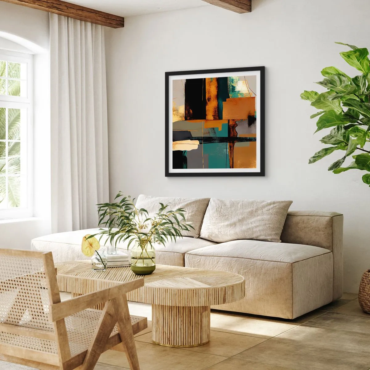 Poster in een zwarte lijst - Abstractie – licht en schaduw - 60x60 cm