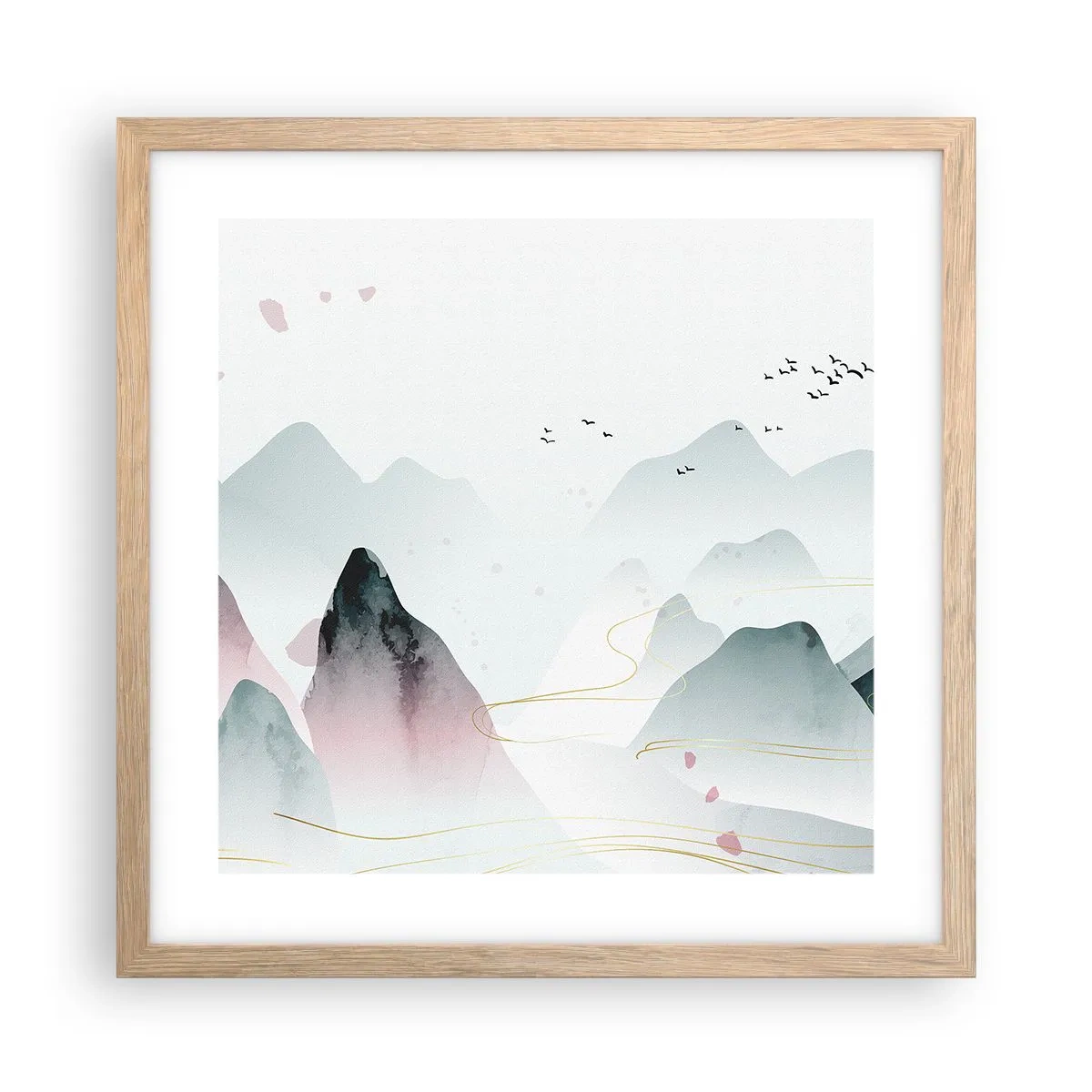 Een poster in een licht eiken lijst - Over de toppen - 40x40 cm