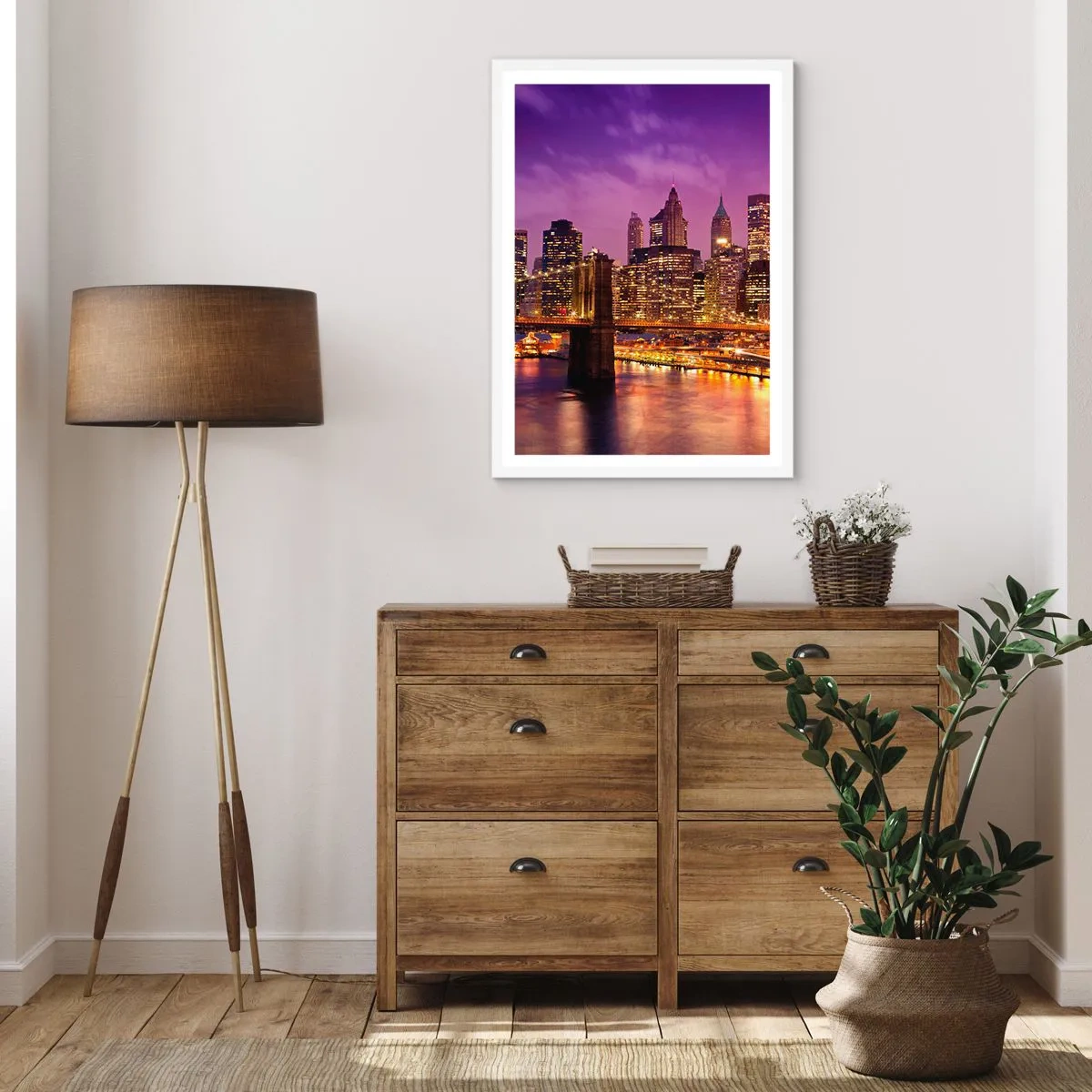 Poster in een witte lijst - Violet-goud Manhattan - 50x70 cm