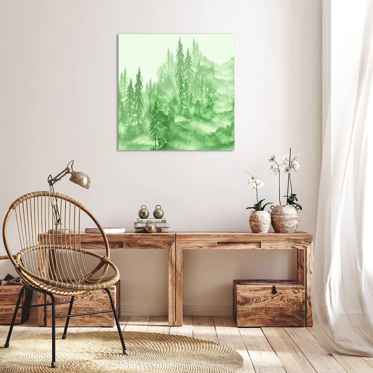 Schilderen op canvas - Wazig met groene mist - 70x70 cm