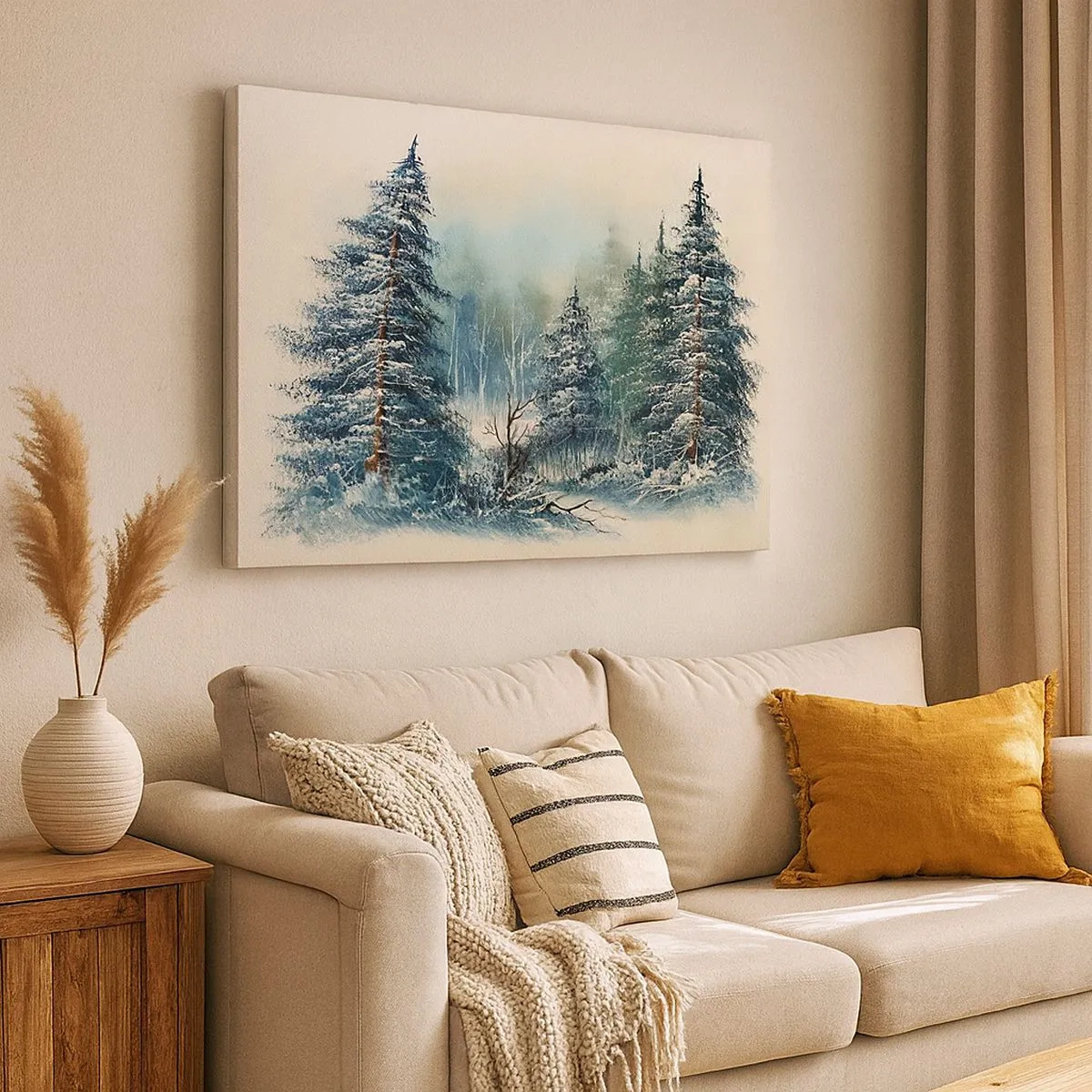 Schilderen op canvas - Winterlandschap met besneeuwde bomen - 70x50cm - Klaar voor kerst - Moderne wanddecoratie voor woonkamer en slaapkamer ARTTOR